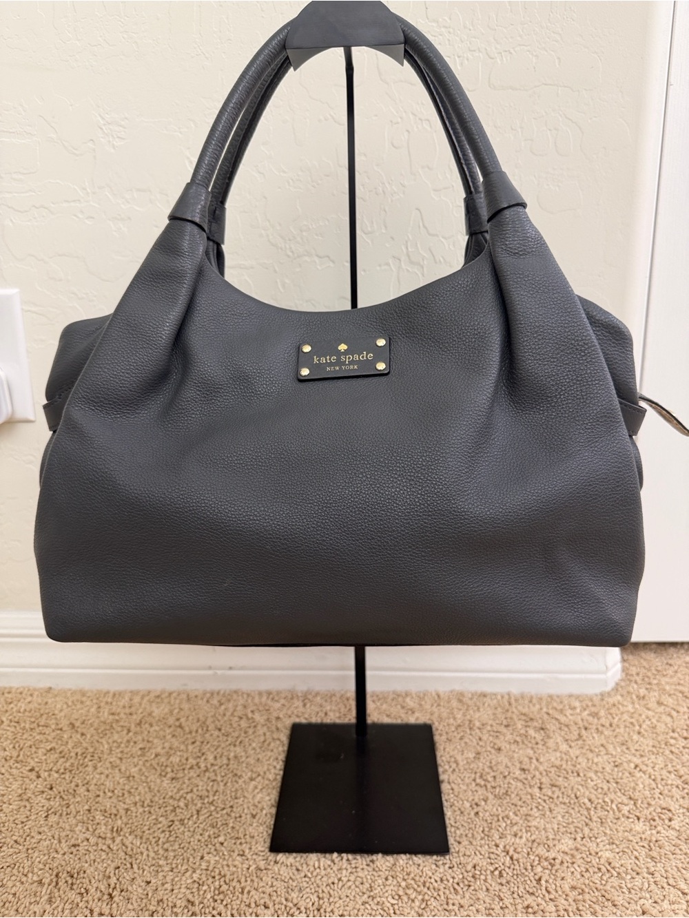 Kate Spade Gray Berkshire Road Stevie Pebbled Leather Satchel Bag Excellent